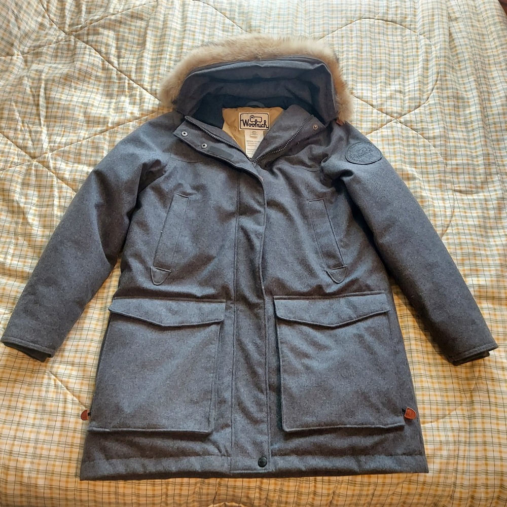 Woolrich Patrol Parka Womens M Gray 650 Down Coyote Fur Hood Wool Jacket Coat